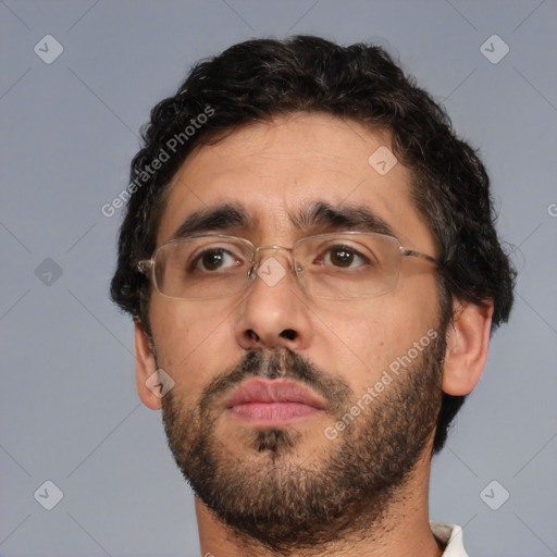 Neutral white adult male with short  brown hair and brown eyes