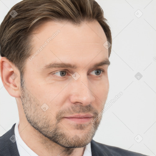 Neutral white adult male with short  brown hair and brown eyes