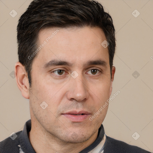 Neutral white adult male with short  brown hair and brown eyes