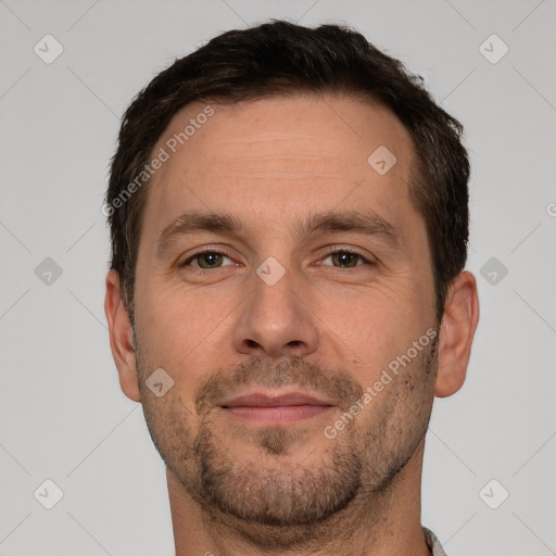 Neutral white adult male with short  brown hair and brown eyes