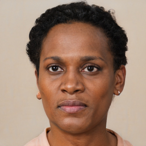 Neutral black young-adult female with short  brown hair and brown eyes