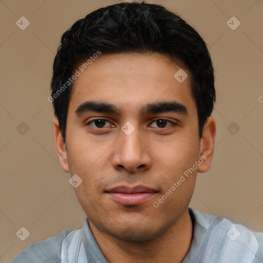 Neutral asian young-adult male with short  black hair and brown eyes