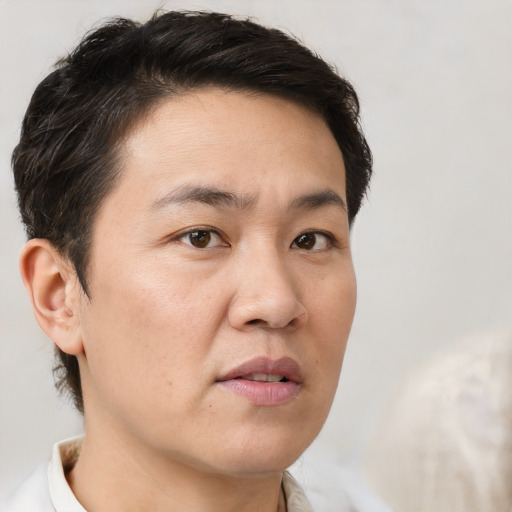 Neutral white adult male with short  brown hair and brown eyes
