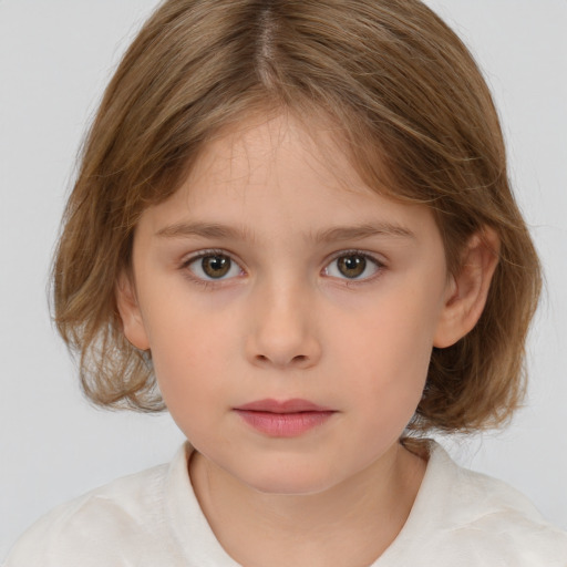 Neutral white child female with medium  brown hair and brown eyes