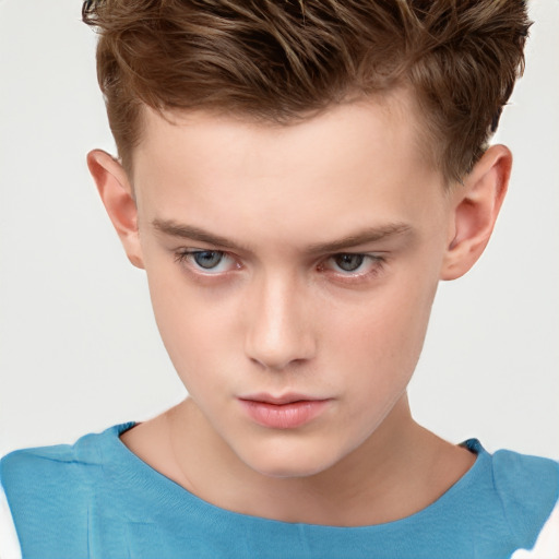 Neutral white child male with short  brown hair and grey eyes