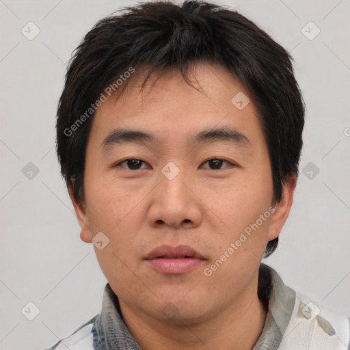 Neutral asian young-adult male with short  brown hair and brown eyes