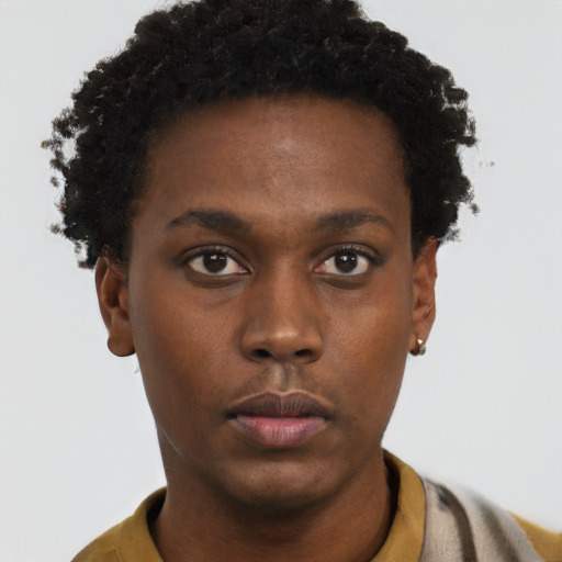 Neutral black young-adult male with short  brown hair and brown eyes