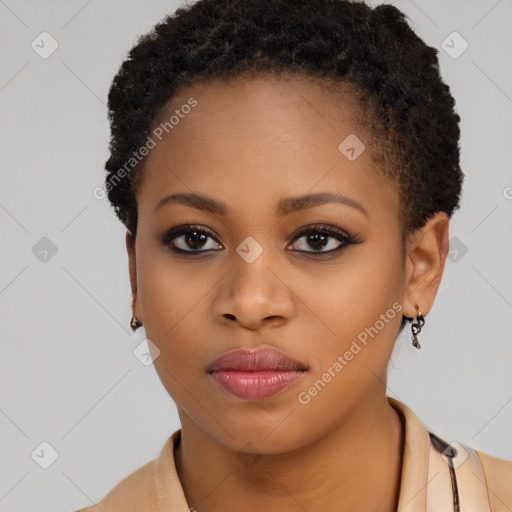 Neutral black young-adult female with short  brown hair and brown eyes