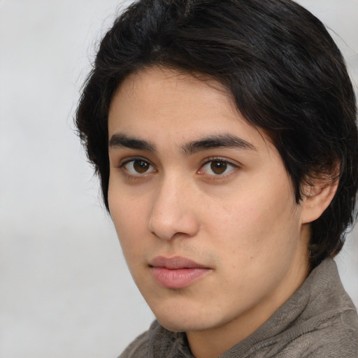 Neutral white young-adult male with medium  brown hair and brown eyes