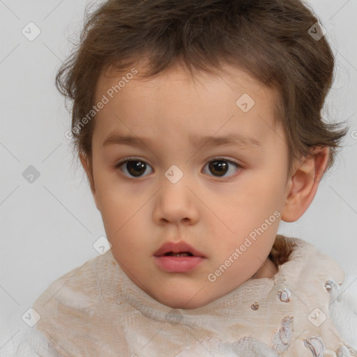 Neutral white child female with short  brown hair and brown eyes