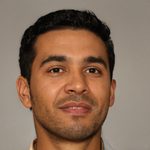 Neutral latino young-adult male with short  brown hair and brown eyes