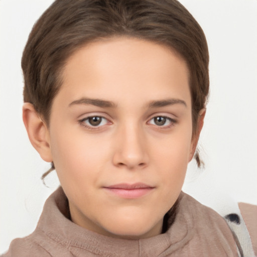 Neutral white young-adult female with short  brown hair and brown eyes