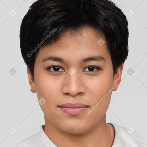 Neutral asian young-adult male with short  brown hair and brown eyes