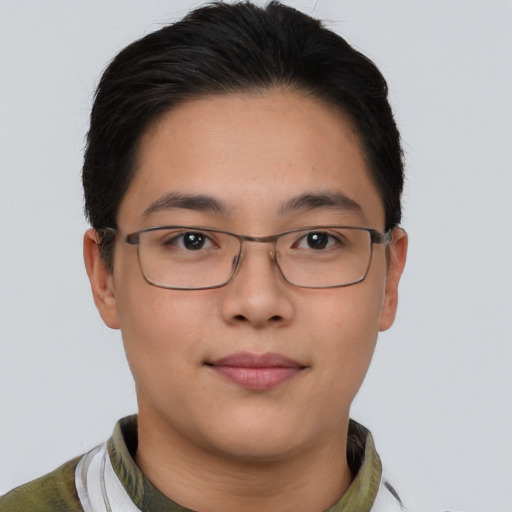 Neutral asian young-adult male with short  brown hair and brown eyes