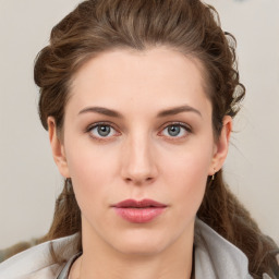 Neutral white young-adult female with short  brown hair and brown eyes