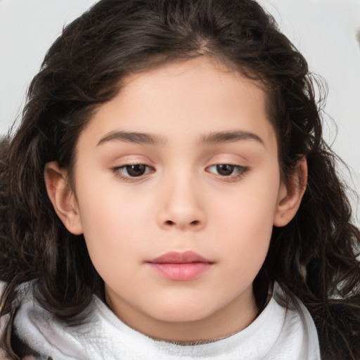 Neutral white child female with long  brown hair and brown eyes