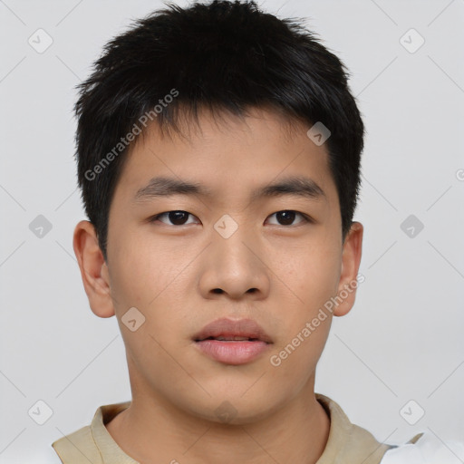 Neutral asian young-adult male with short  brown hair and brown eyes