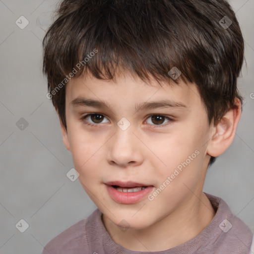 Joyful white child male with short  brown hair and brown eyes