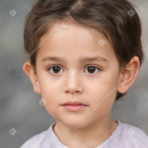 Neutral white child female with short  brown hair and brown eyes