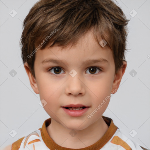 Neutral white child male with short  brown hair and brown eyes