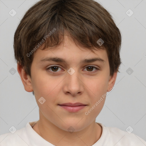 Neutral white child female with short  brown hair and brown eyes