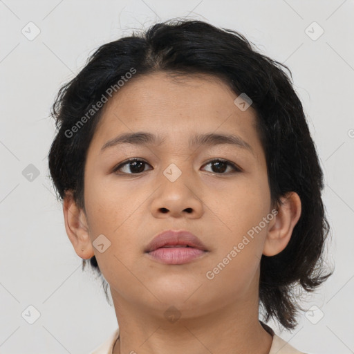 Neutral asian young-adult female with medium  brown hair and brown eyes