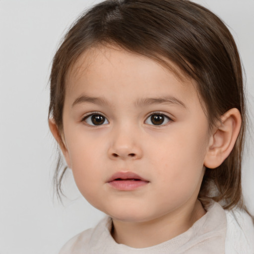 Neutral white child female with medium  brown hair and brown eyes