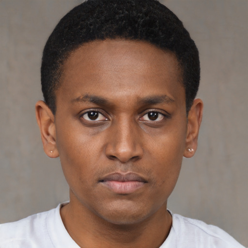 Neutral black young-adult male with short  brown hair and brown eyes