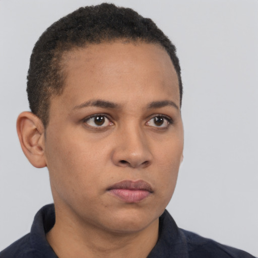 Neutral black young-adult female with short  brown hair and brown eyes