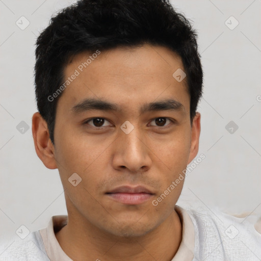 Neutral asian young-adult male with short  black hair and brown eyes