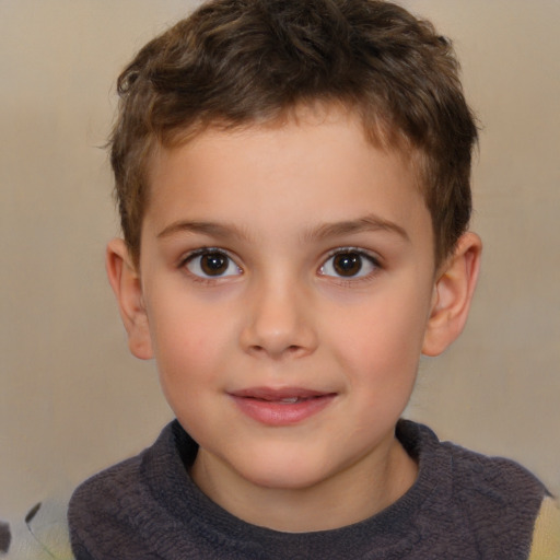 Joyful white child male with short  brown hair and brown eyes