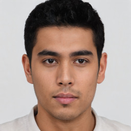 Neutral asian young-adult male with short  black hair and brown eyes