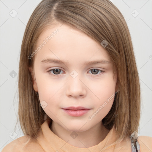 Neutral white child female with medium  brown hair and brown eyes