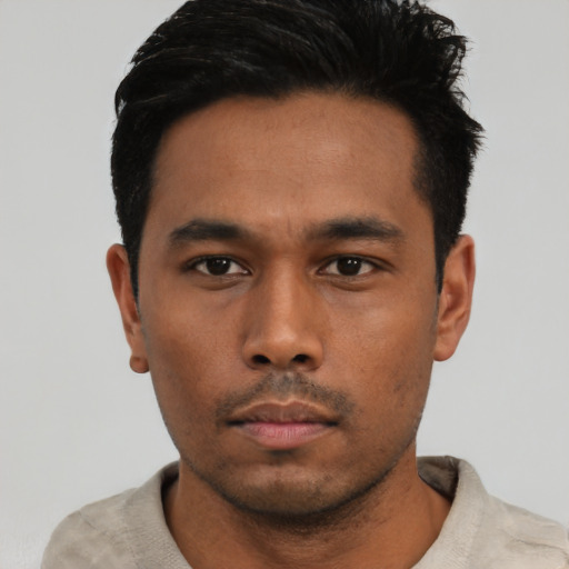 Neutral asian young-adult male with short  black hair and brown eyes