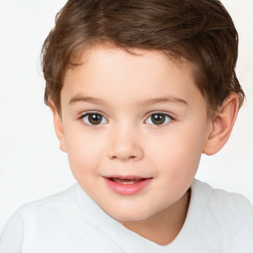 Joyful white child male with short  brown hair and brown eyes