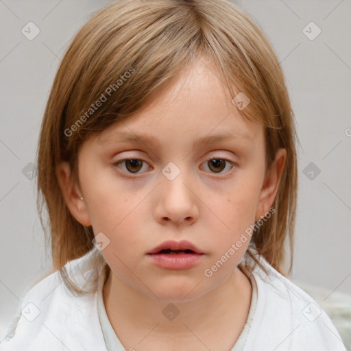 Neutral white child female with medium  brown hair and brown eyes