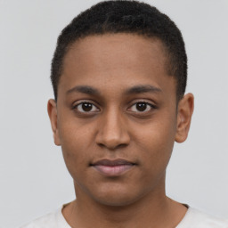 Neutral black young-adult male with short  brown hair and brown eyes