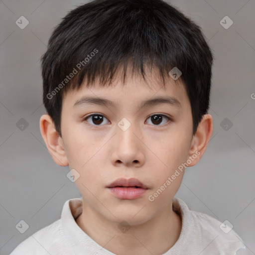 Neutral white child male with short  brown hair and brown eyes