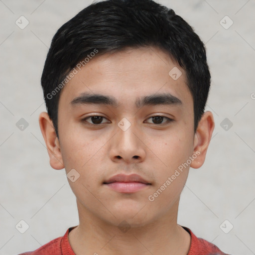 Neutral asian young-adult male with short  brown hair and brown eyes