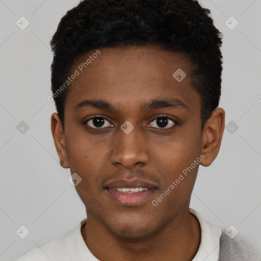 Neutral black young-adult male with short  brown hair and brown eyes