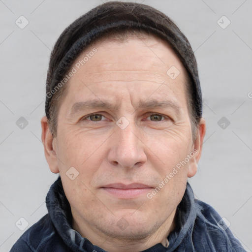 Neutral white adult male with short  brown hair and brown eyes