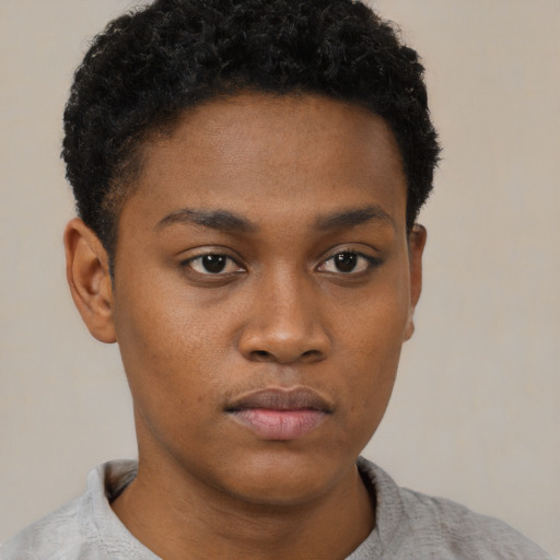 Neutral black young-adult male with short  brown hair and brown eyes