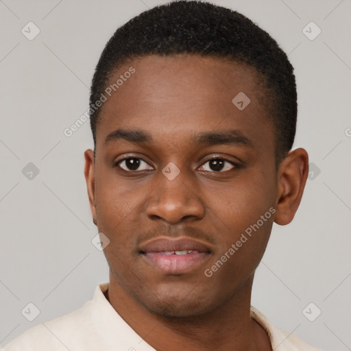 Neutral black young-adult male with short  brown hair and brown eyes