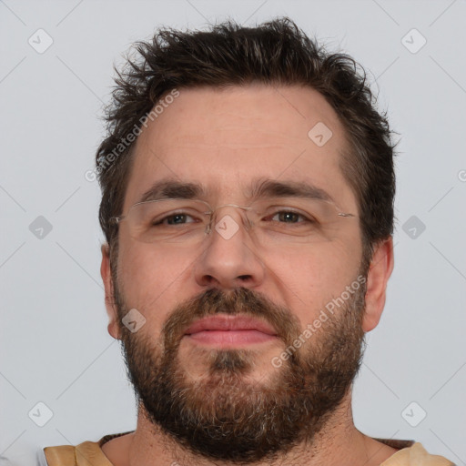 Neutral white adult male with short  brown hair and brown eyes