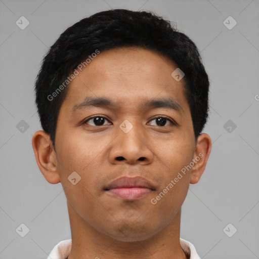 Neutral asian young-adult male with short  brown hair and brown eyes
