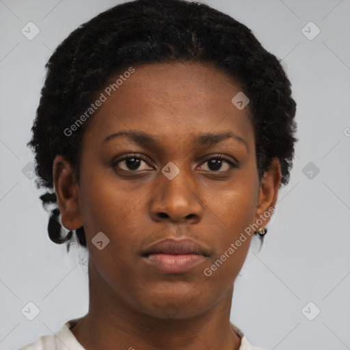 Neutral black young-adult female with short  brown hair and brown eyes