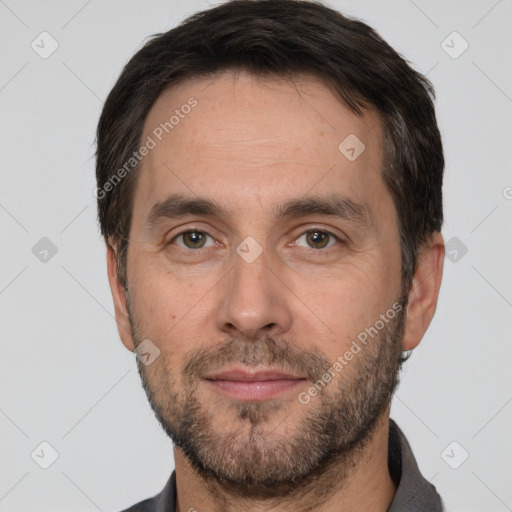 Neutral white adult male with short  brown hair and brown eyes