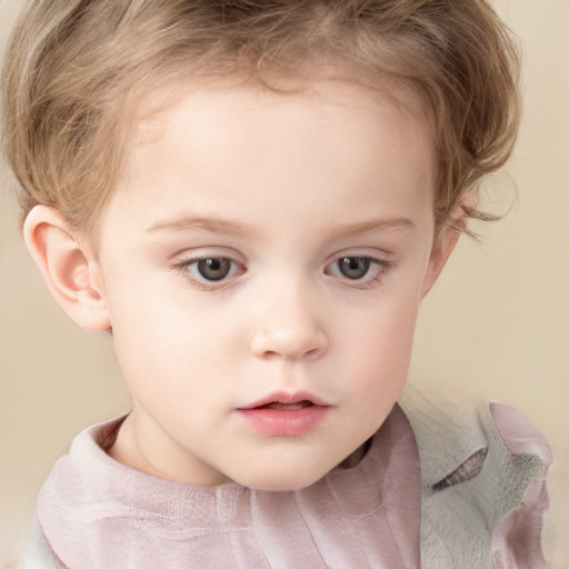 Neutral white child female with medium  brown hair and grey eyes