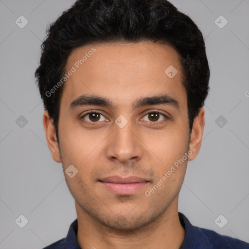 Neutral white young-adult male with short  black hair and brown eyes