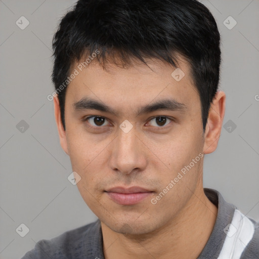 Neutral asian young-adult male with short  black hair and brown eyes